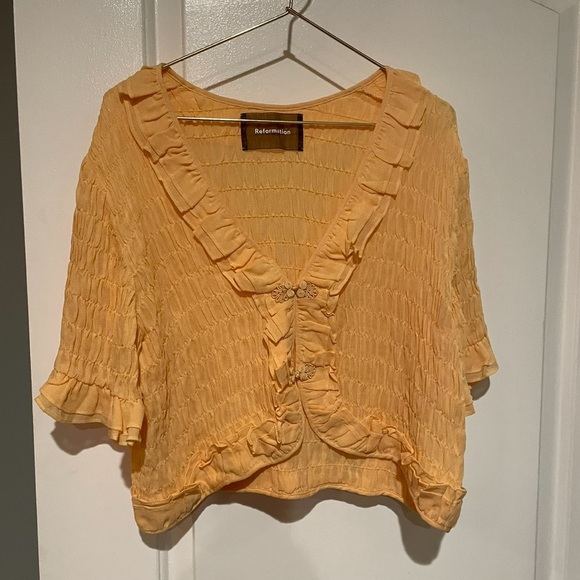 Reformation Detrich Ruffle Button Cardigan Top 🧡 Small - Picture 6 of 11
